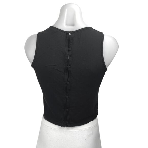 Banana Republic Women's Black Sleeveless High Neck Button Back Crop Tank Top XS - Picture 2 of 4